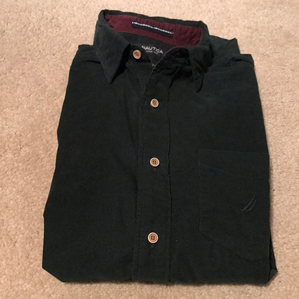 Corduroy nautica green button down shirt